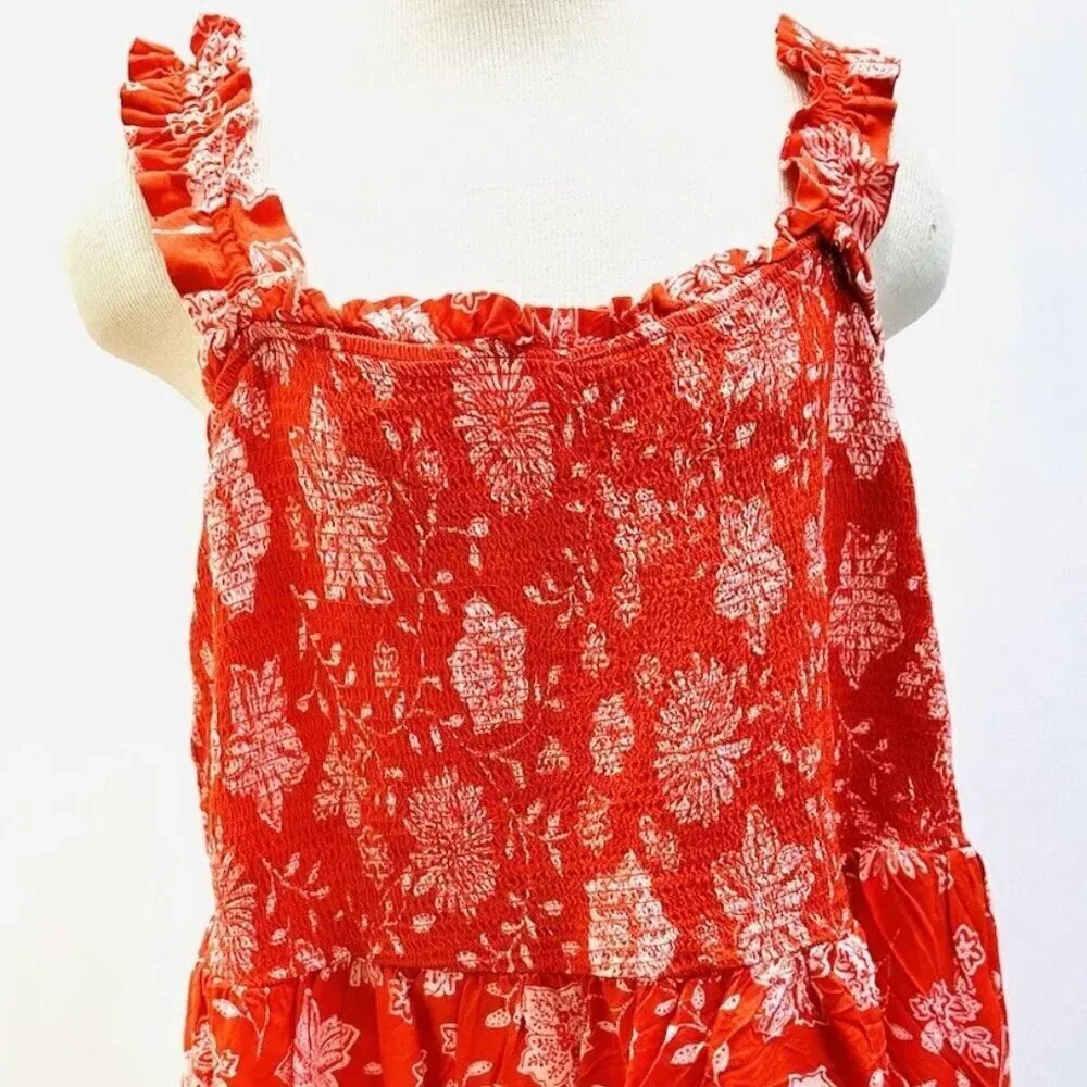 NWT SONOMA Women Sleeveless Pullover Square Neck Red Rayon Floral Shirt Size 3X